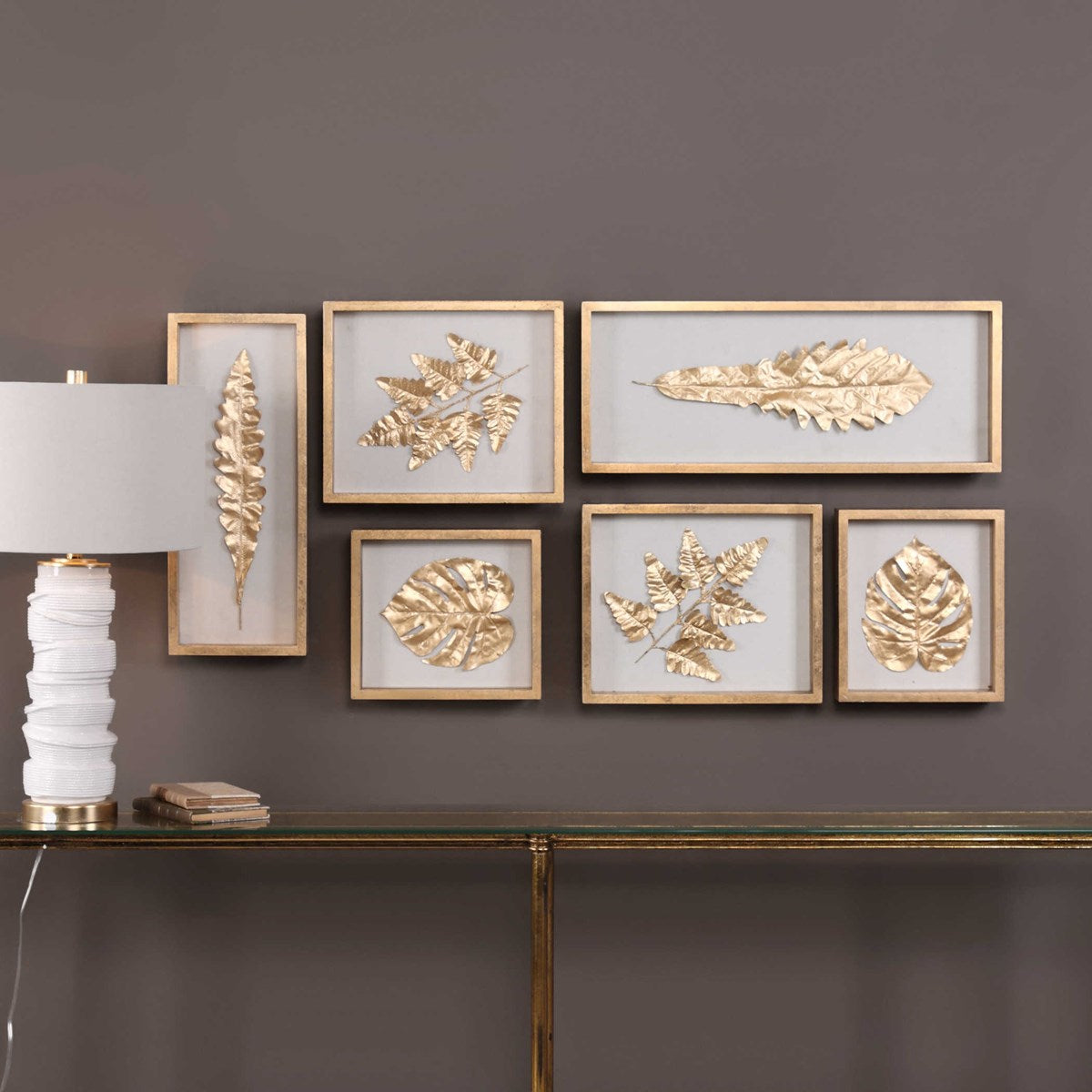 Golden Leaves Shadow Box Set of 6-Uttermost-UTTM-04074-Wall Art-2-France and Son