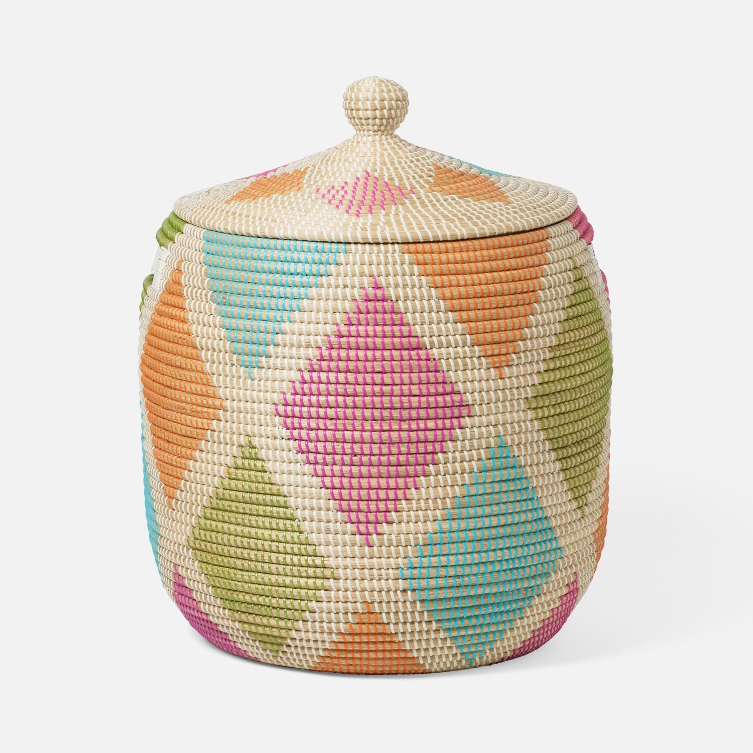 Cora, Multicolor, Hamper W/ Lid, Round, Large, Seagrass