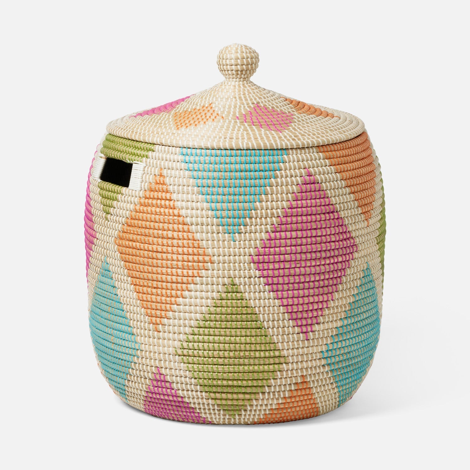Cora, Multicolor, Hamper W/ Lid, Round, Large, Seagrass