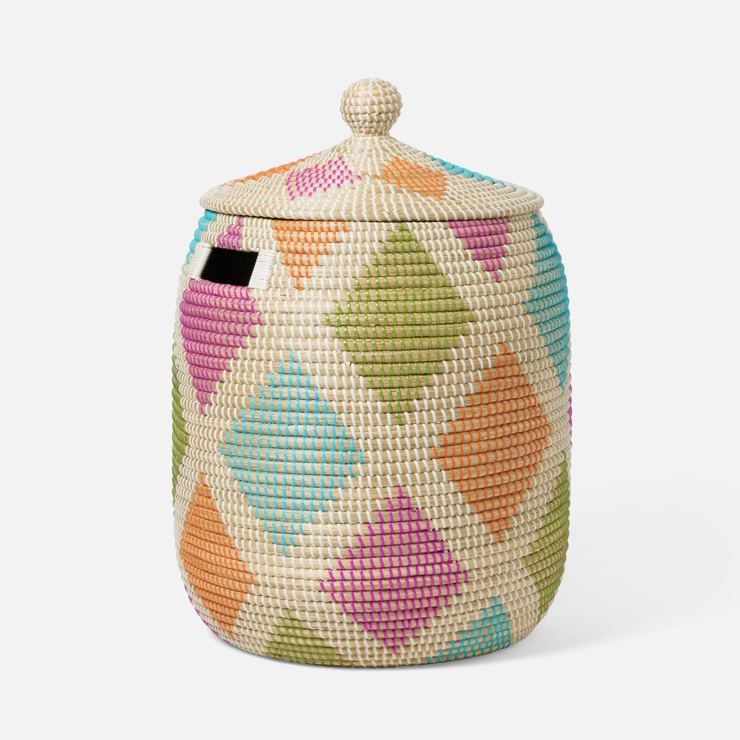 Cora, Multicolor, Hamper W/ Lid, Round, Small, Seagrass