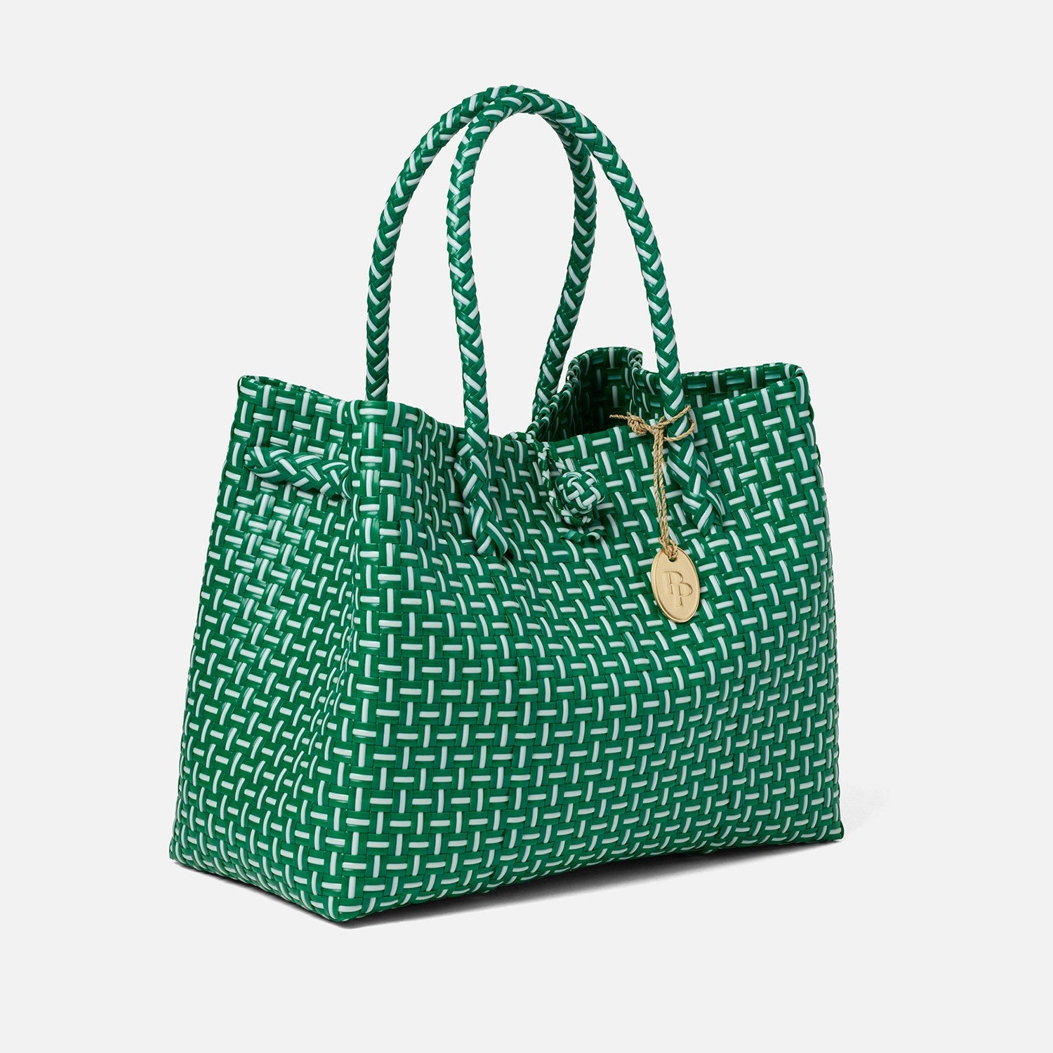 Izmir, Dark Green/White, Shopper Bag, Small, Recycled Plastic
