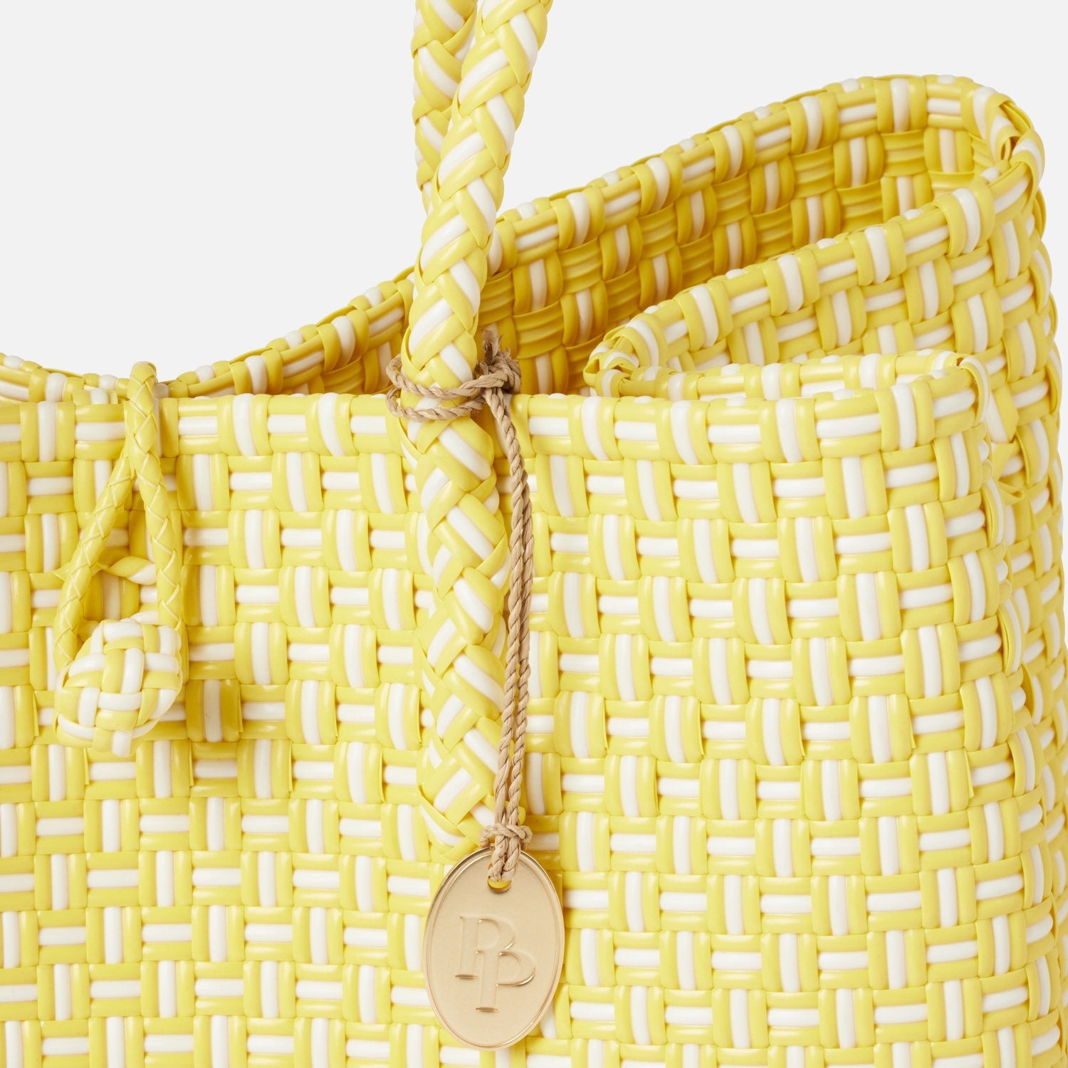 Izmir, Soft Yellow/White, Shopper Bag, Recycled Plastic