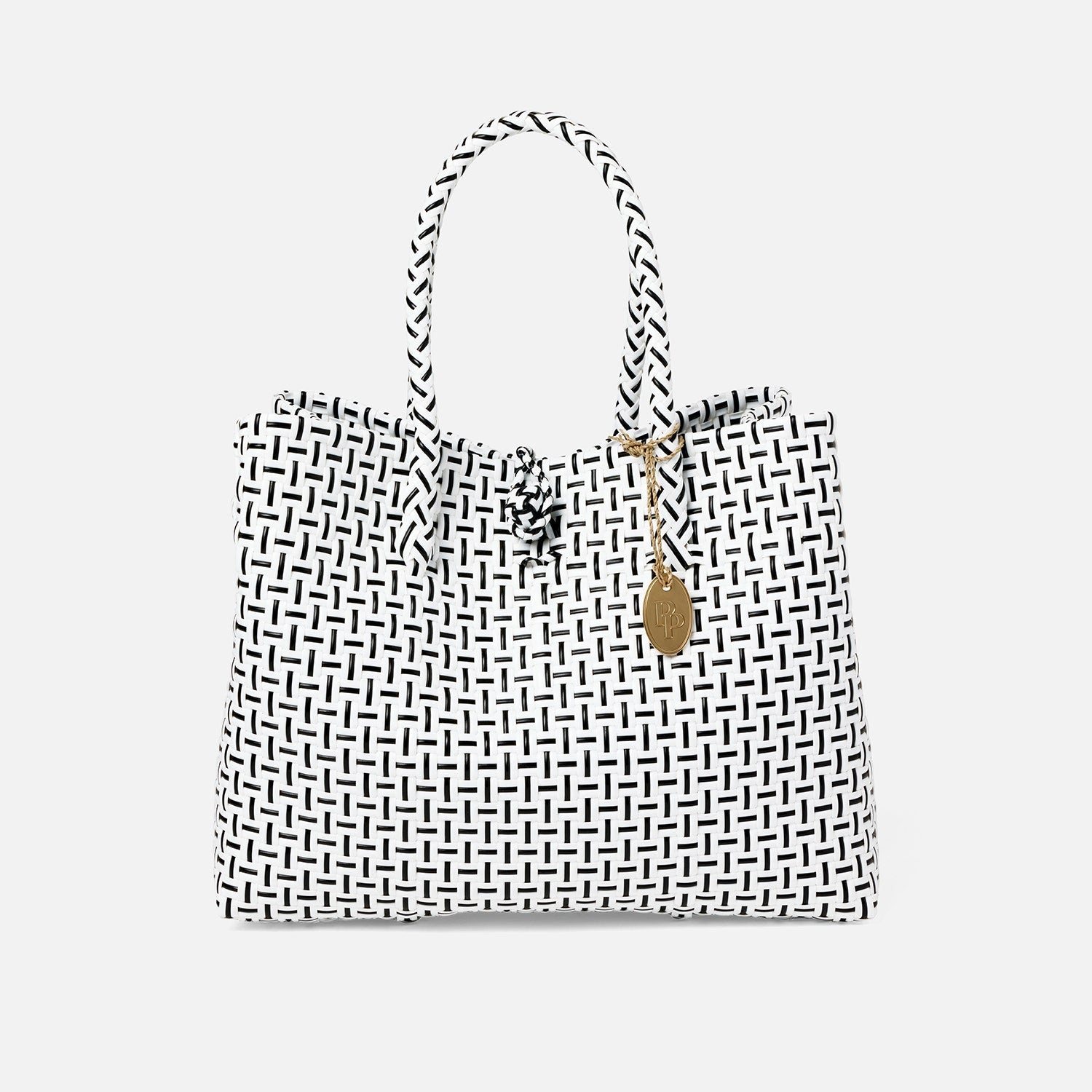 Izmir, White/Black, Shopper Bag, Small, Recycled Plastic