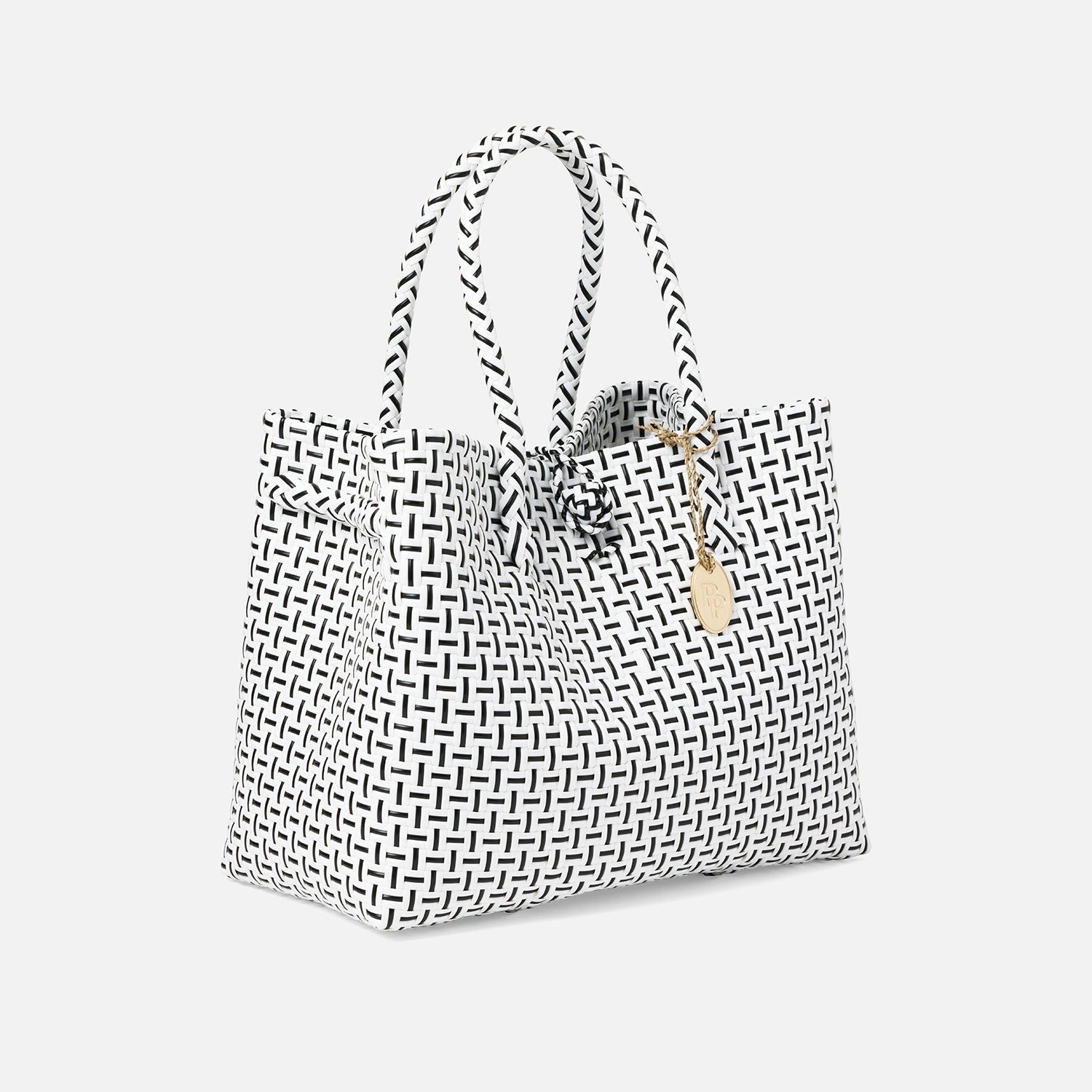 Izmir, White/Black, Shopper Bag, Small, Recycled Plastic
