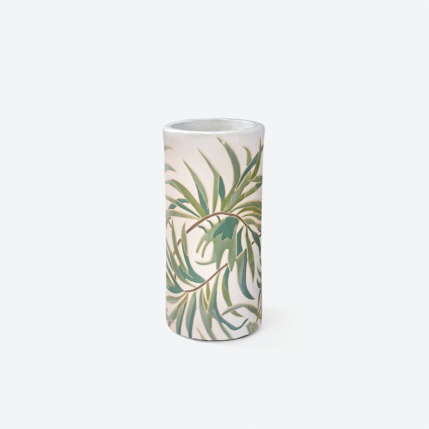 Greenwood, White/Green, Palm Umbrella Stand, Large, Ceramic