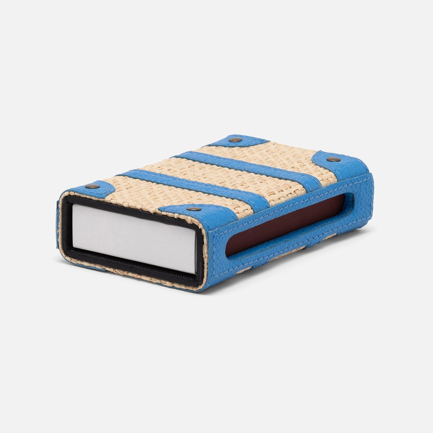 Hanford, Natural/Bright Blue, Match Box And Sleeve, Standard, Raffia/Leather