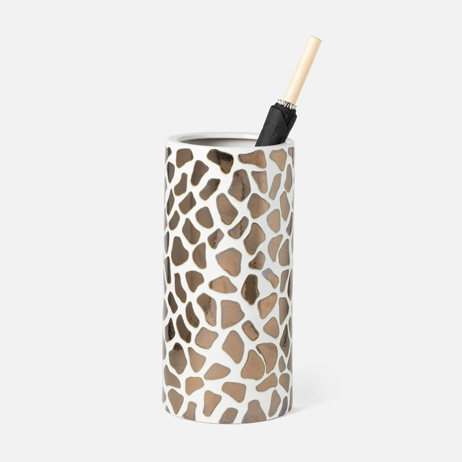 Yuba, White/Burnt Gold, Giraffe Umbrella Stand, Large, Ceramic