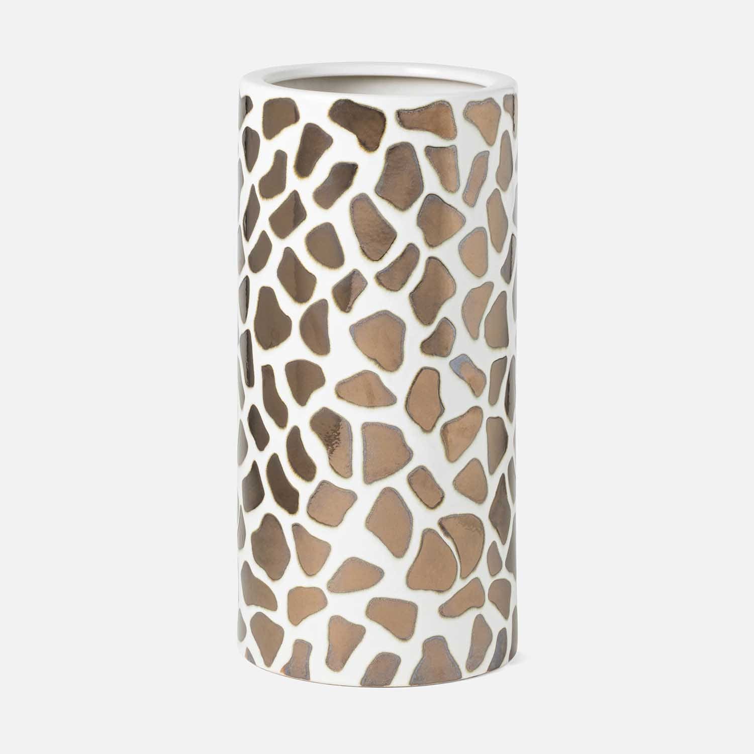 Yuba, White/Burnt Gold, Giraffe Umbrella Stand, Large, Ceramic