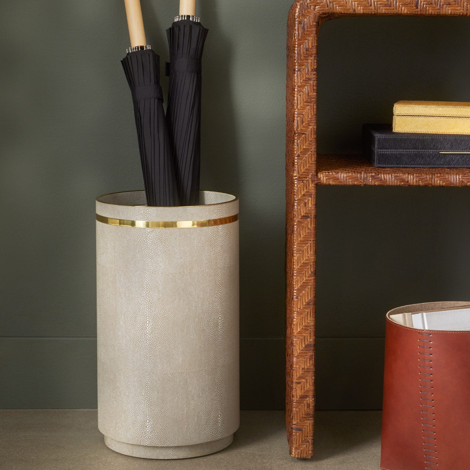 Dorval, Blanc Br, Umbrella Stand Faux Shagreen