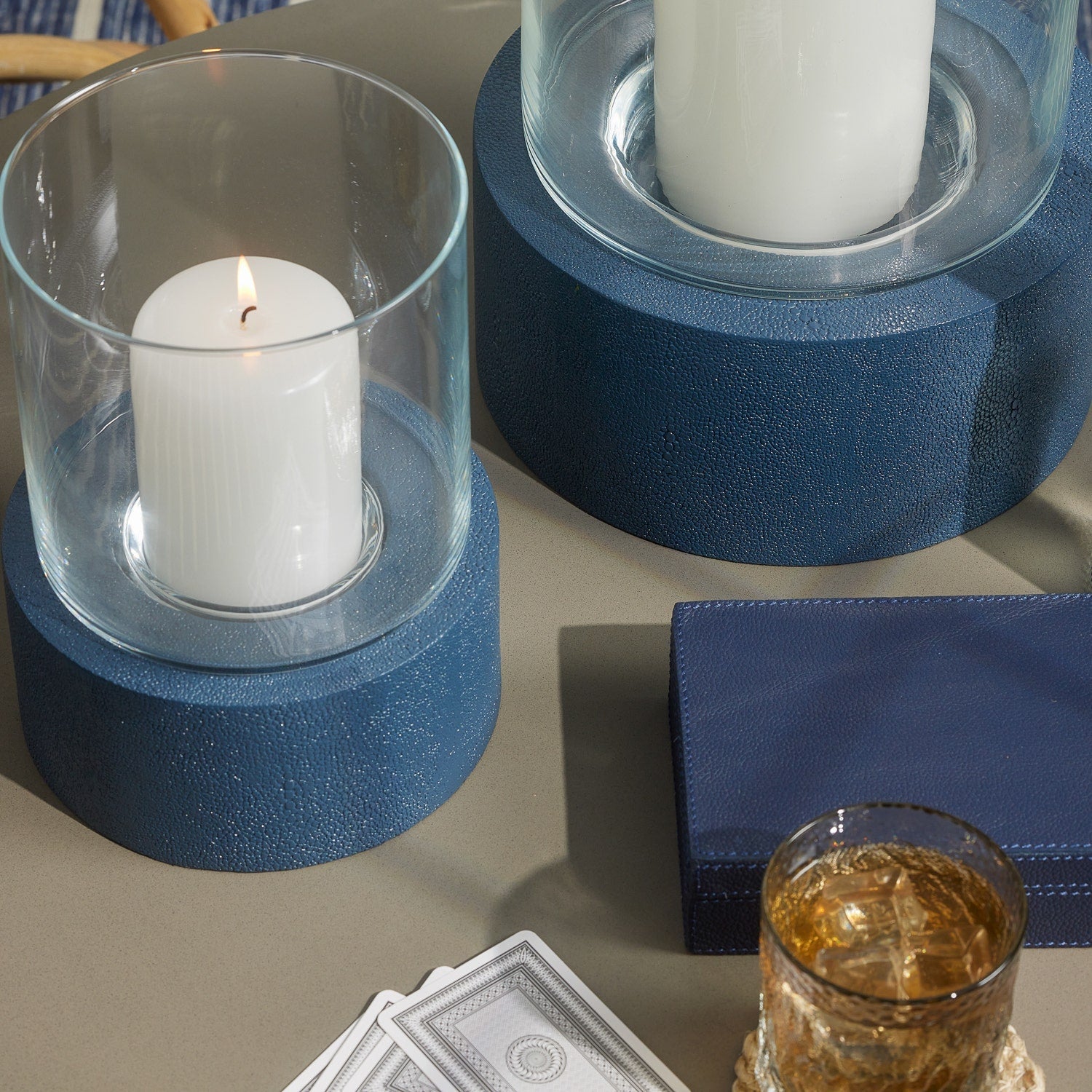 Girona, Navy, Hurricane, Round, Large, Realistic Faux Shagreen, Pack/2