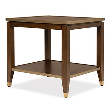 Alternate view of Sovereign End Table, featuring wood, brass metal, and integrated lower shelf storage.