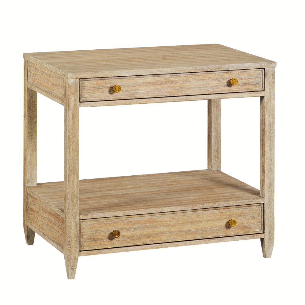 Weston Side Table, shown in light natural wood and warm beige with wood, metal, and upper full-width drawer.
