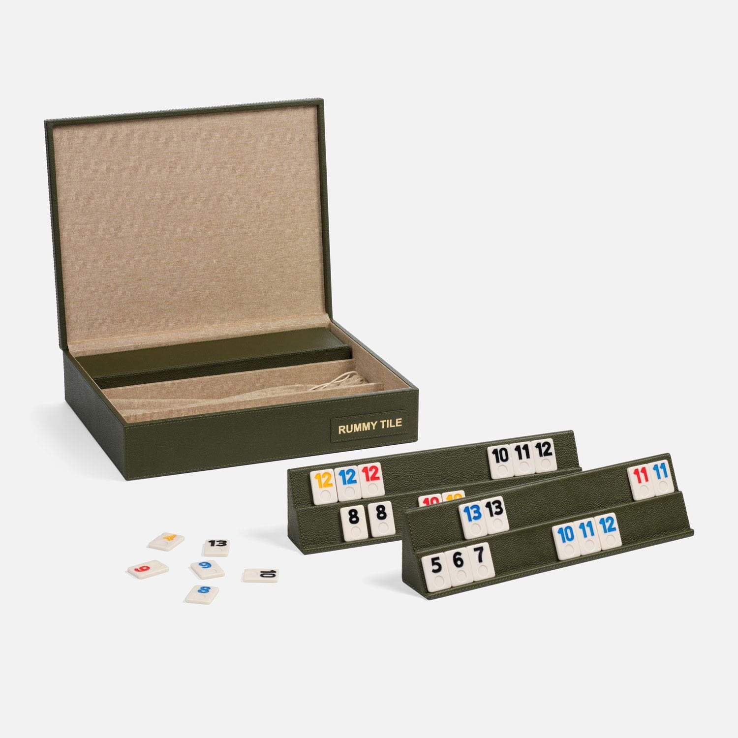 Lecco, Forest, Rummy Tile Game Set, Full-Grain Leather