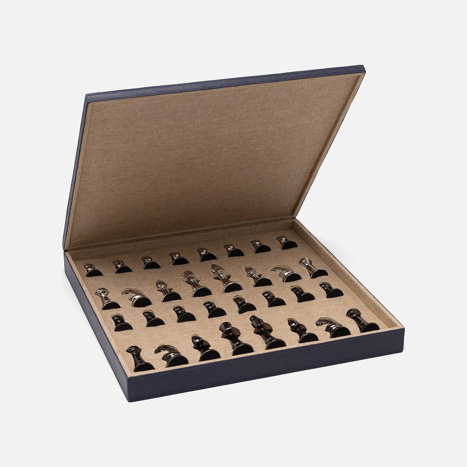 Lecco, Navy, Chess Game Set, Full-Grain Leather