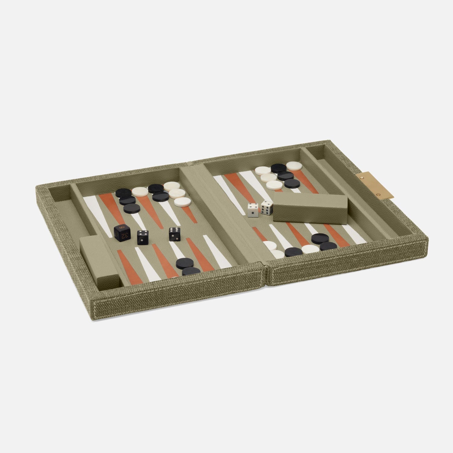 Preston, Dark Green, Backgammon Game Set, Small, Cotton Jute