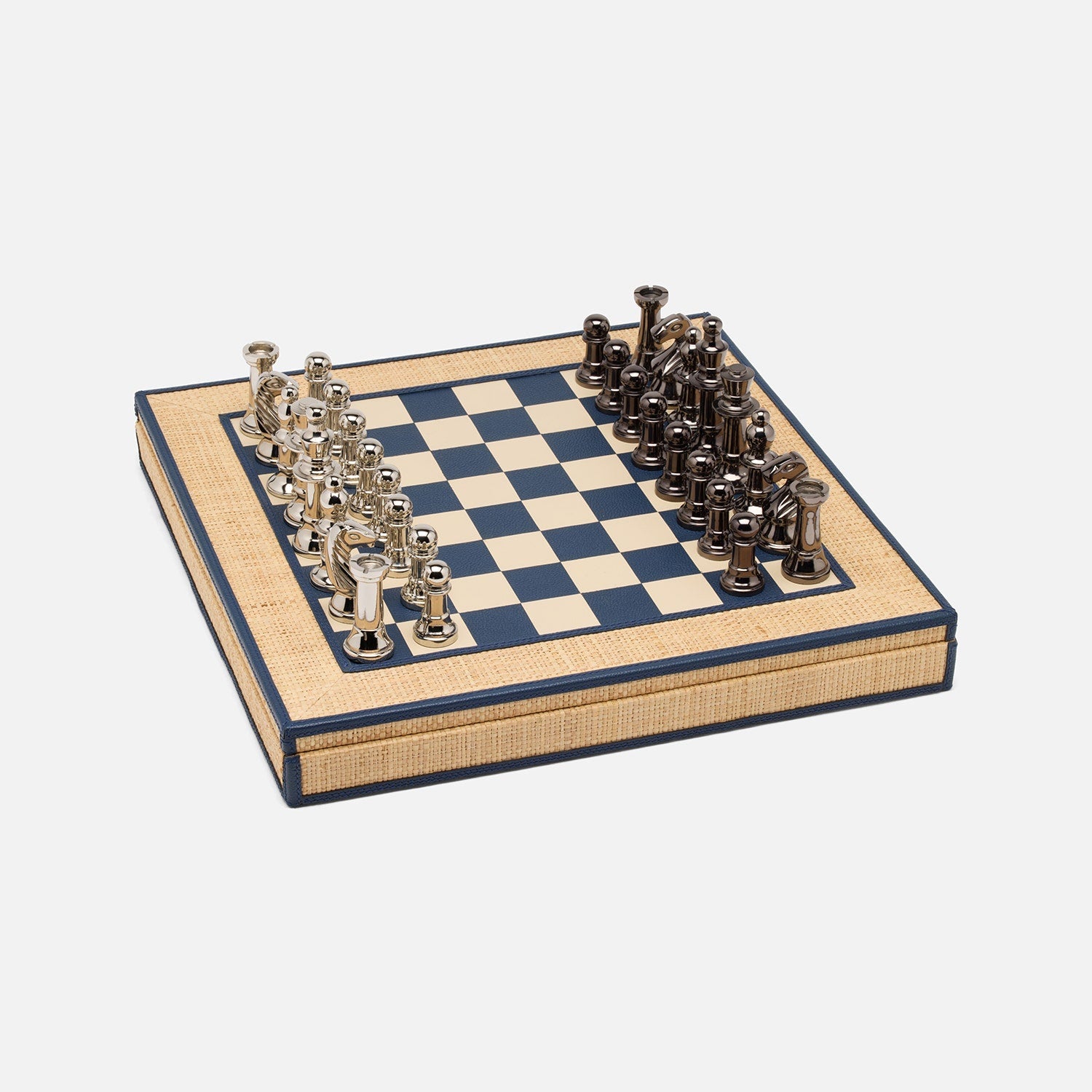 Hanford, Natural/Navy, Chess Game Set, Raffia/Leather