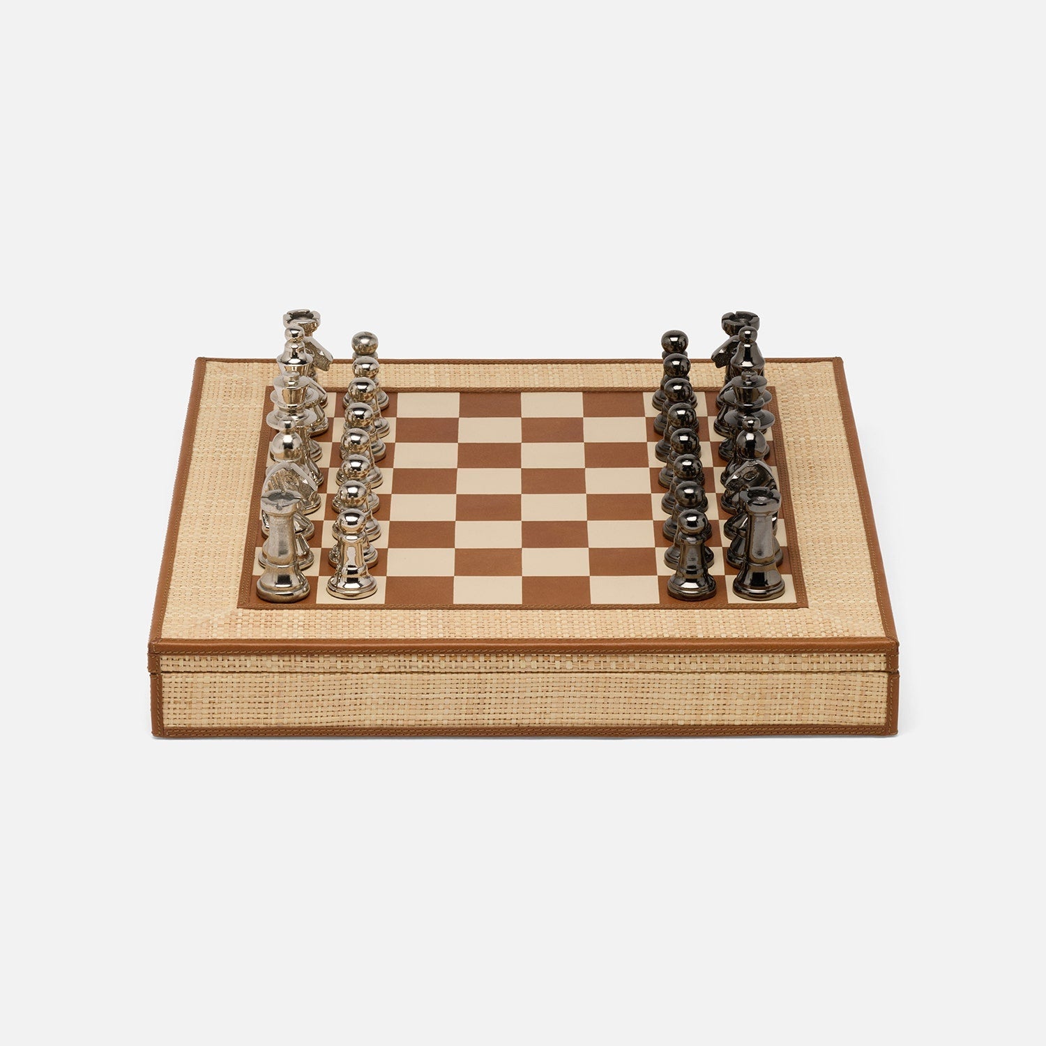 Hanford, Natural/Saddle, Chess Game Set, Raffia/Leather