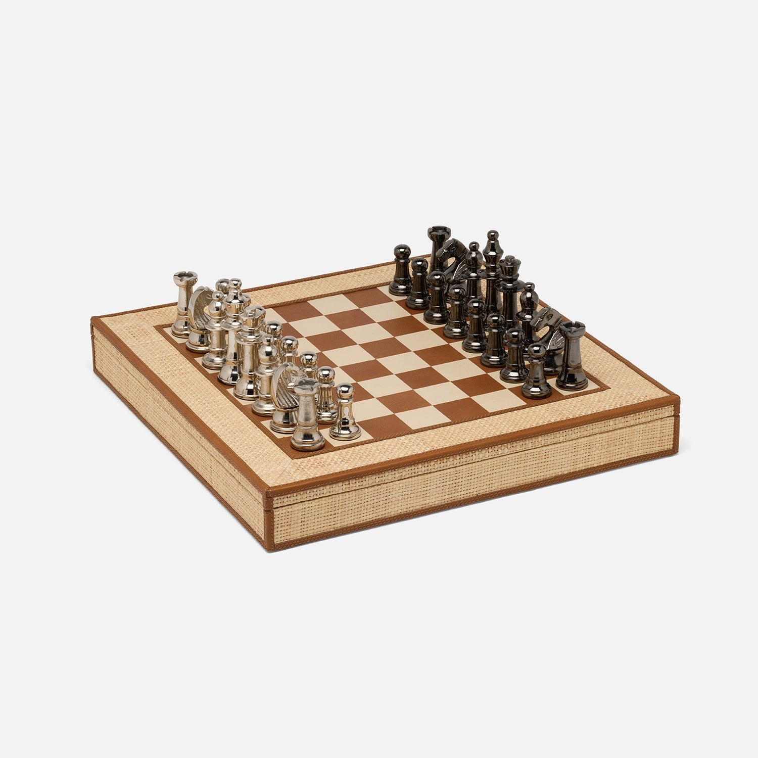 Hanford, Natural/Saddle, Chess Game Set, Raffia/Leather