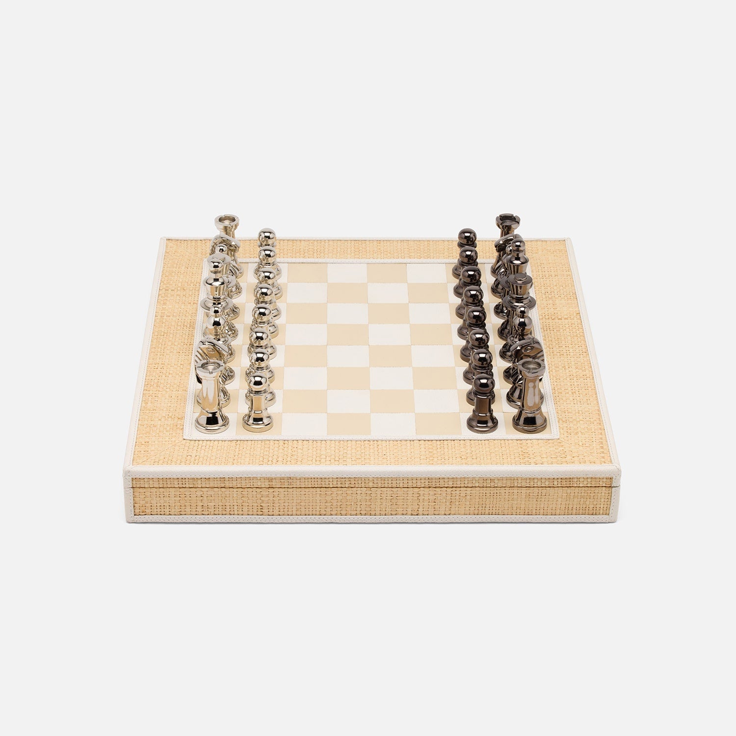 Hanford, Natural/White, Chess Game Set, Raffia/Leather