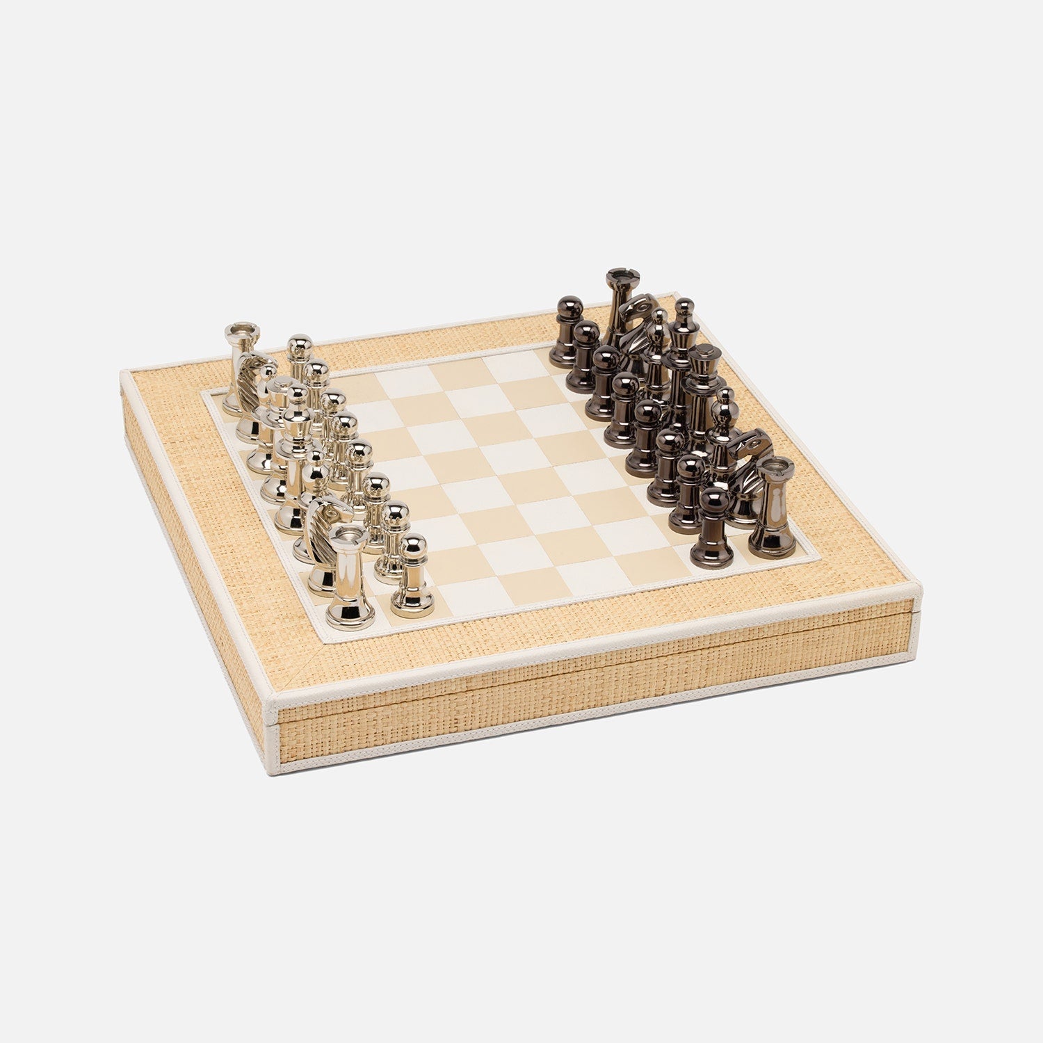 Hanford, Natural/White, Chess Game Set, Raffia/Leather