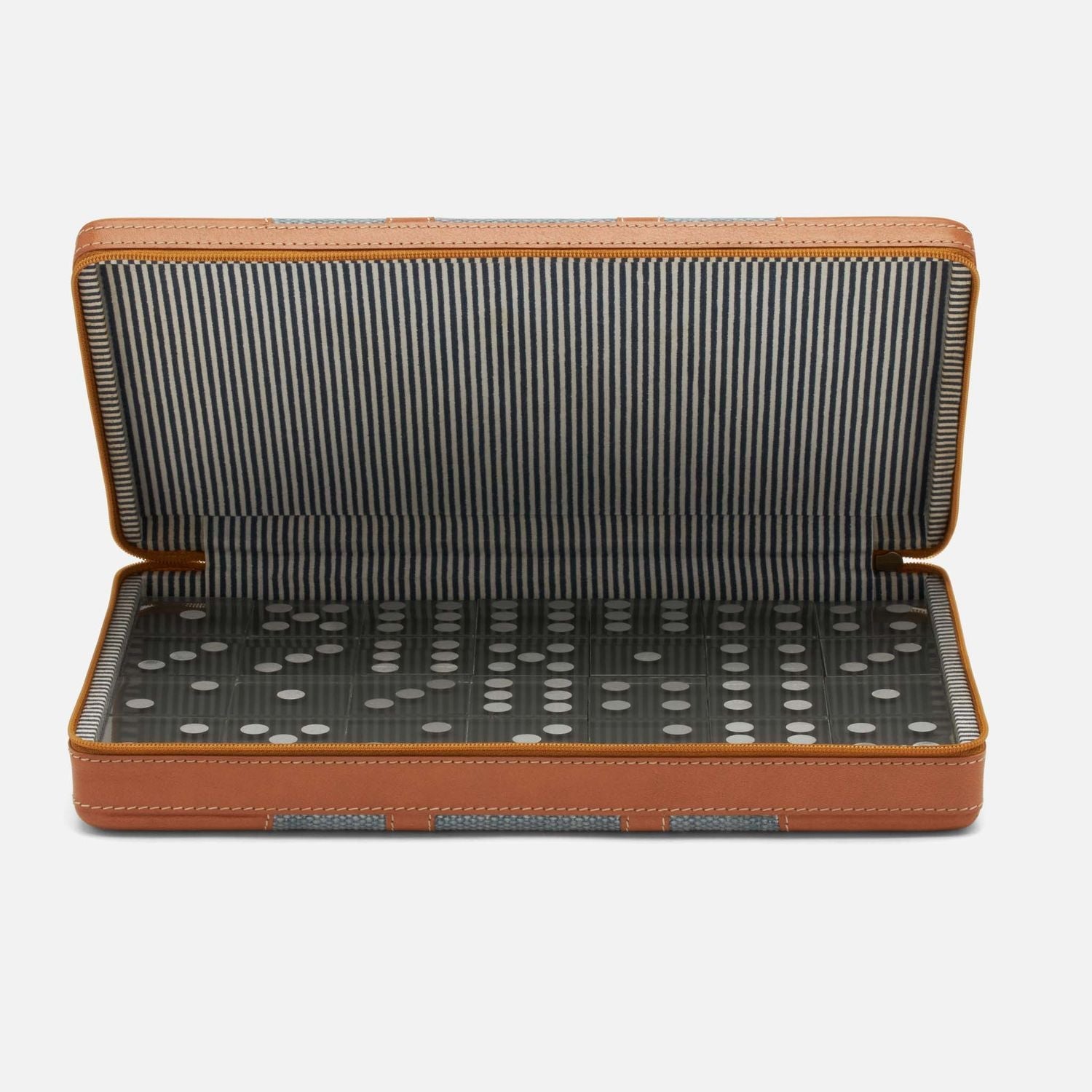 Marlow, Light Blue/Aged Camel, Domino Box Set, Oversized, Cotton Jute/Full Grain Leather