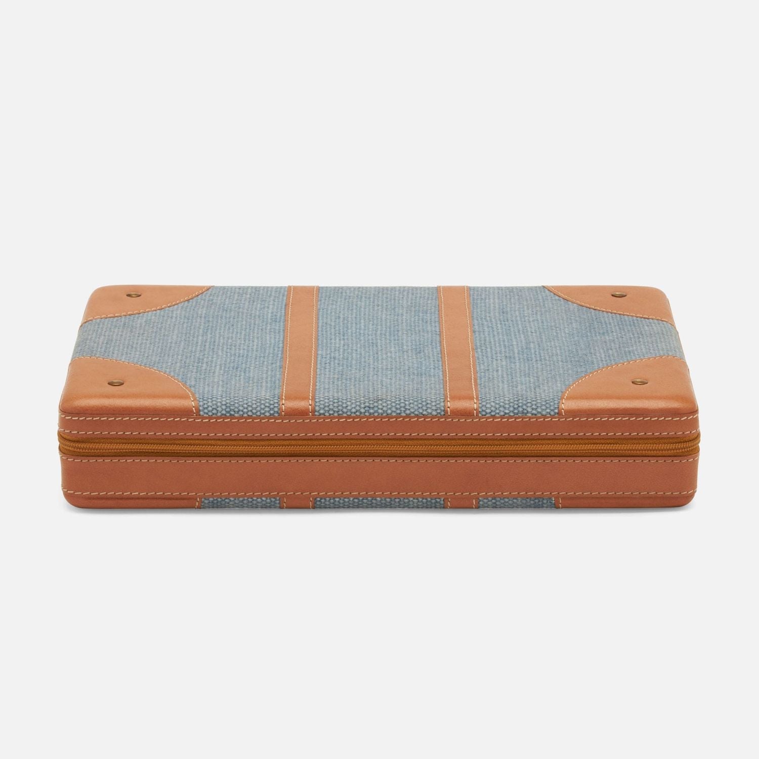 Marlow, Light Blue/Aged Camel, Domino Box Set, Oversized, Cotton Jute/Full Grain Leather