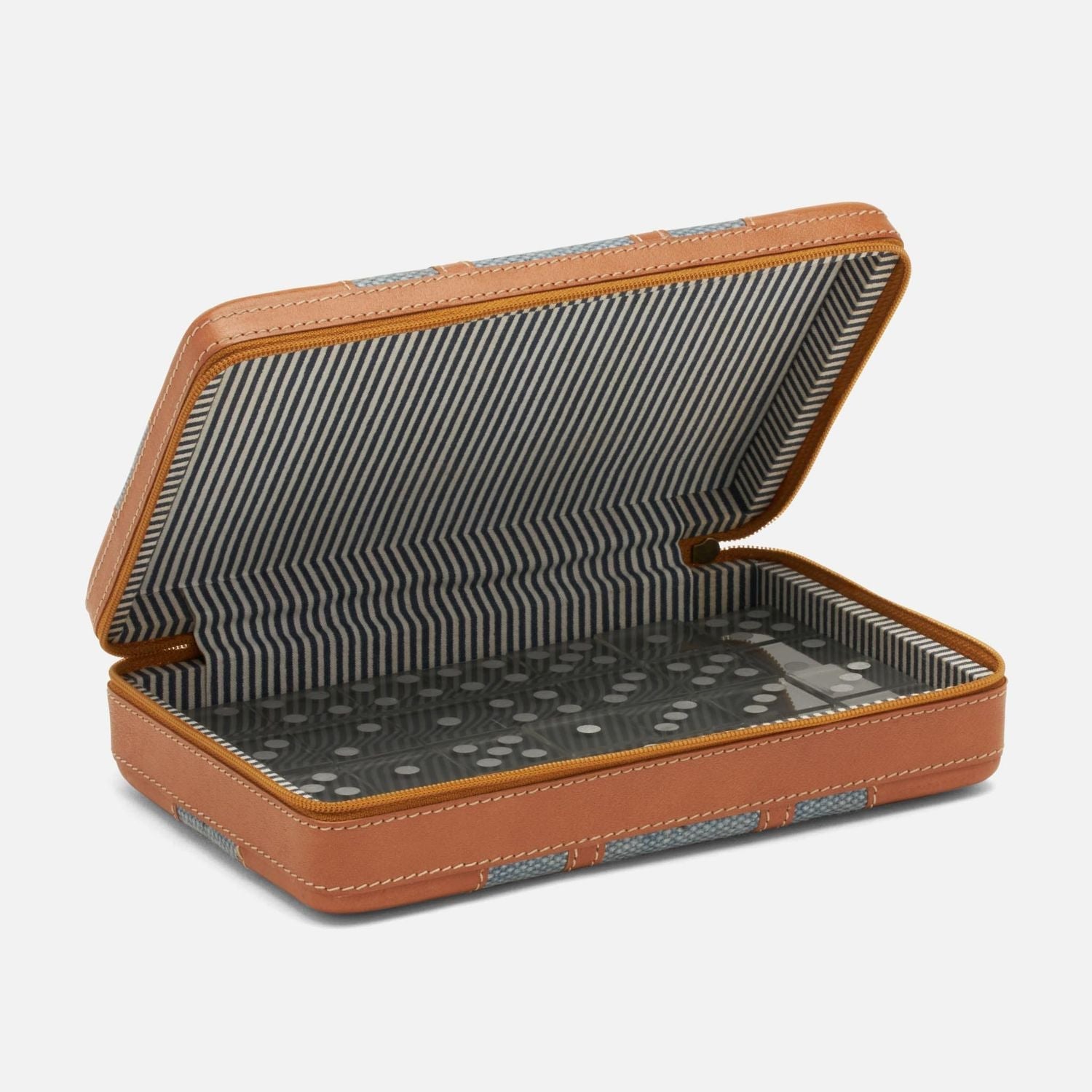Marlow, Light Blue/Aged Camel, Domino Box Set, Standard, Cotton Jute/Full Grain Leather