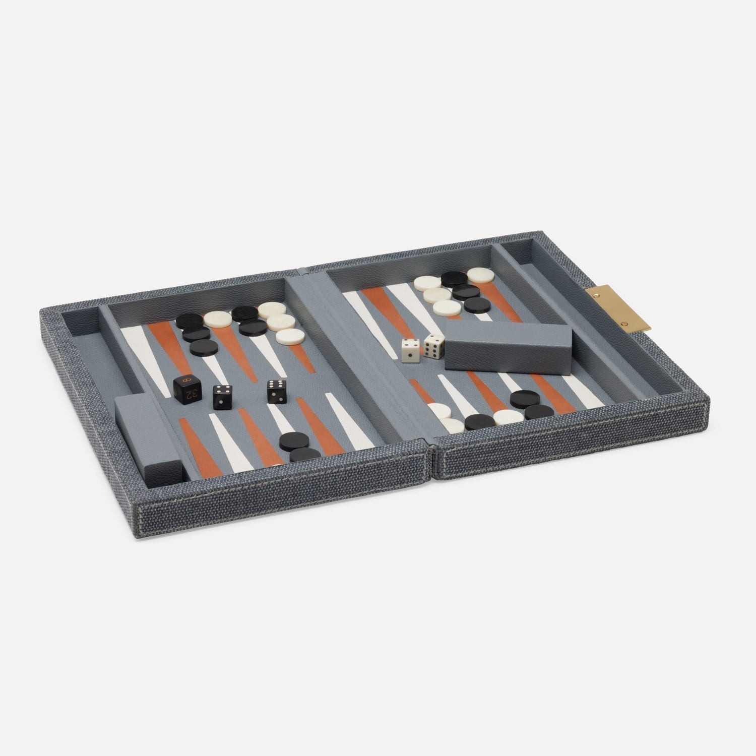 Preston, Slate Blue, Backgammon Game Set, Small, Cotton Jute