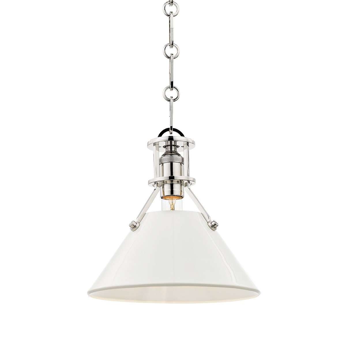 Painted No.2 1 Light Small Pendant-Hudson Valley-HVL-MDS351-PN/OW-PendantsSilver/White-6-France and Son