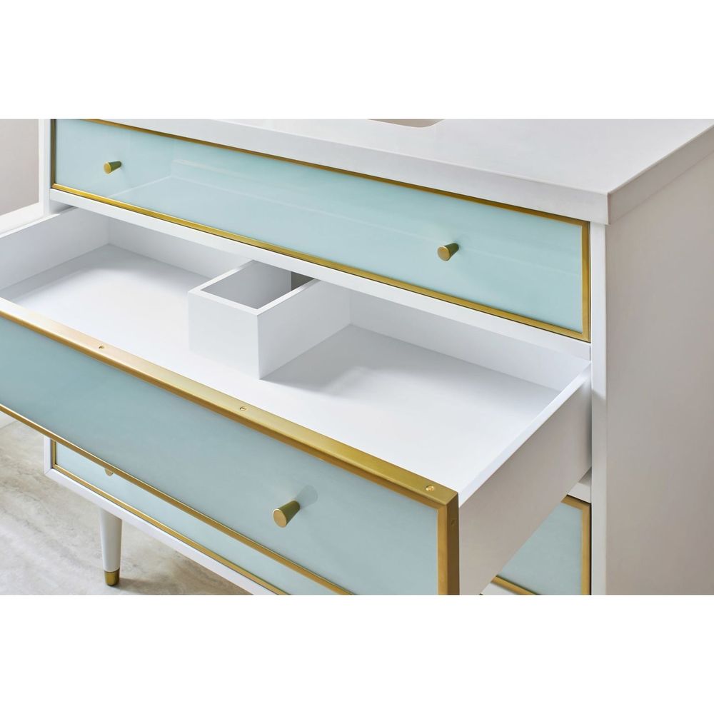Alternate view of Seaglass Vanity in soft aqua / seaglass blue and white.