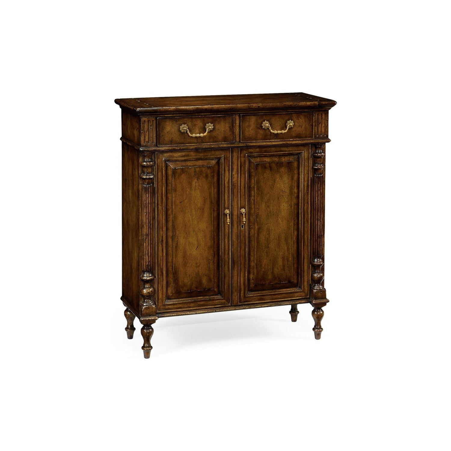 Narrow Walnut Cabinet with Cupboard-Jonathan Charles-JCHARLES-493144-WAL-Bookcases & Cabinets-1-France and Son