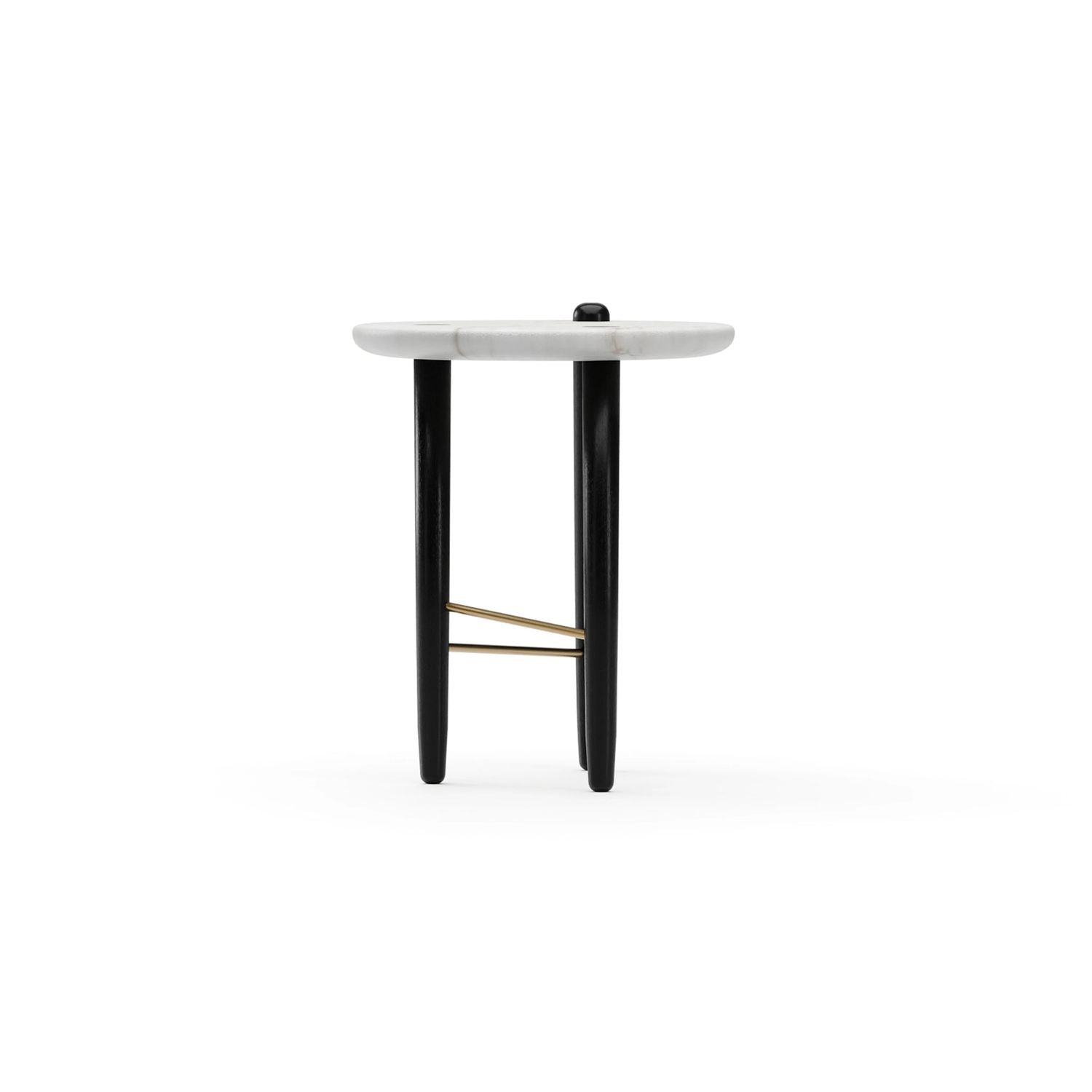 Additional view of Madera Small Spot Table in white and black, featuring polished stone finish and three-leg base.