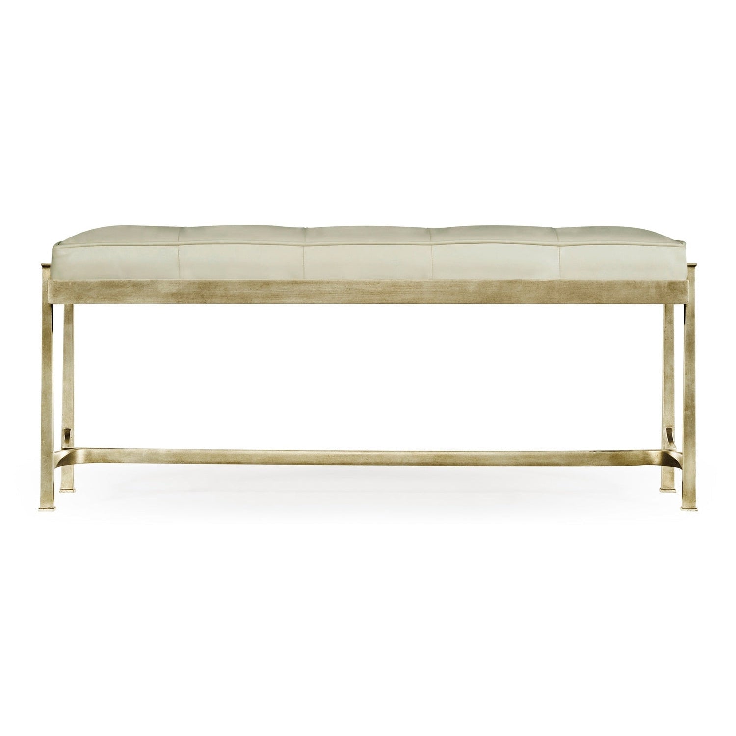 Iron & Cream Leather Bench-Jonathan Charles-JCHARLES-494150-G-L014-BenchesGilded Iron-4-France and Son