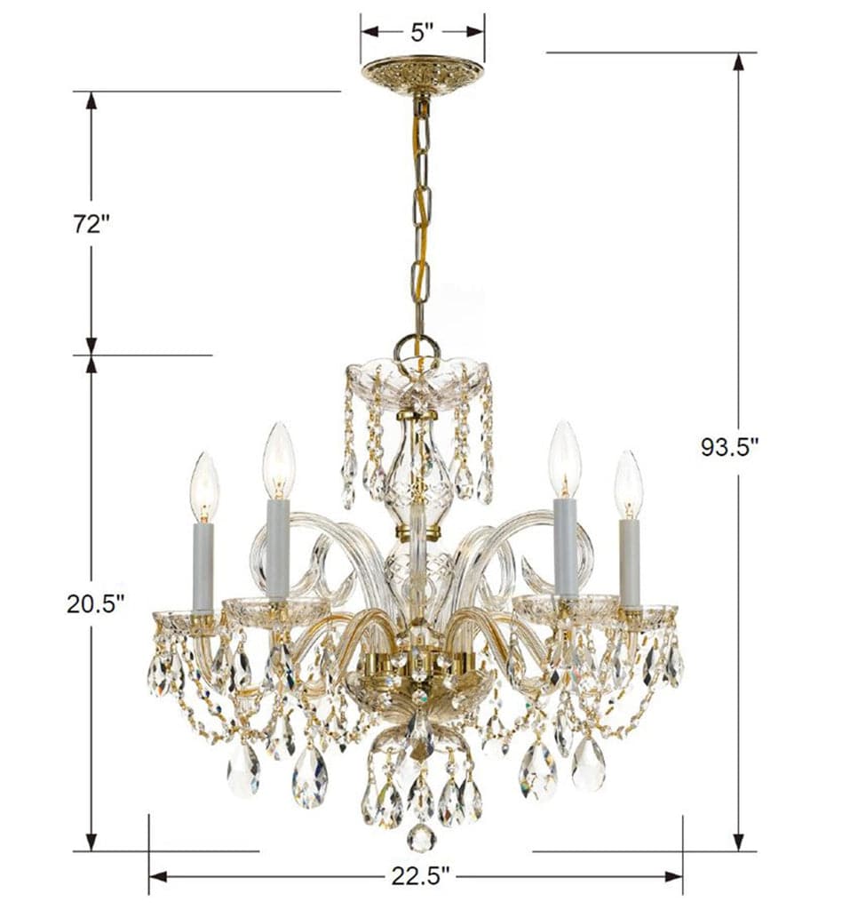 Traditional Crystal 5 Light Hand Cut Crystal Polished Brass Chandelier-Crystorama Lighting Company-CRYSTO-1005-PB-CL-MWP-Chandeliers-3-France and Son