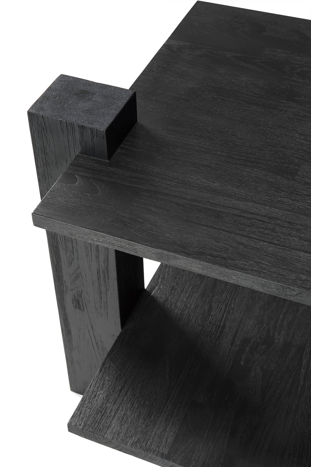 Teak Abstract Side Table - Black