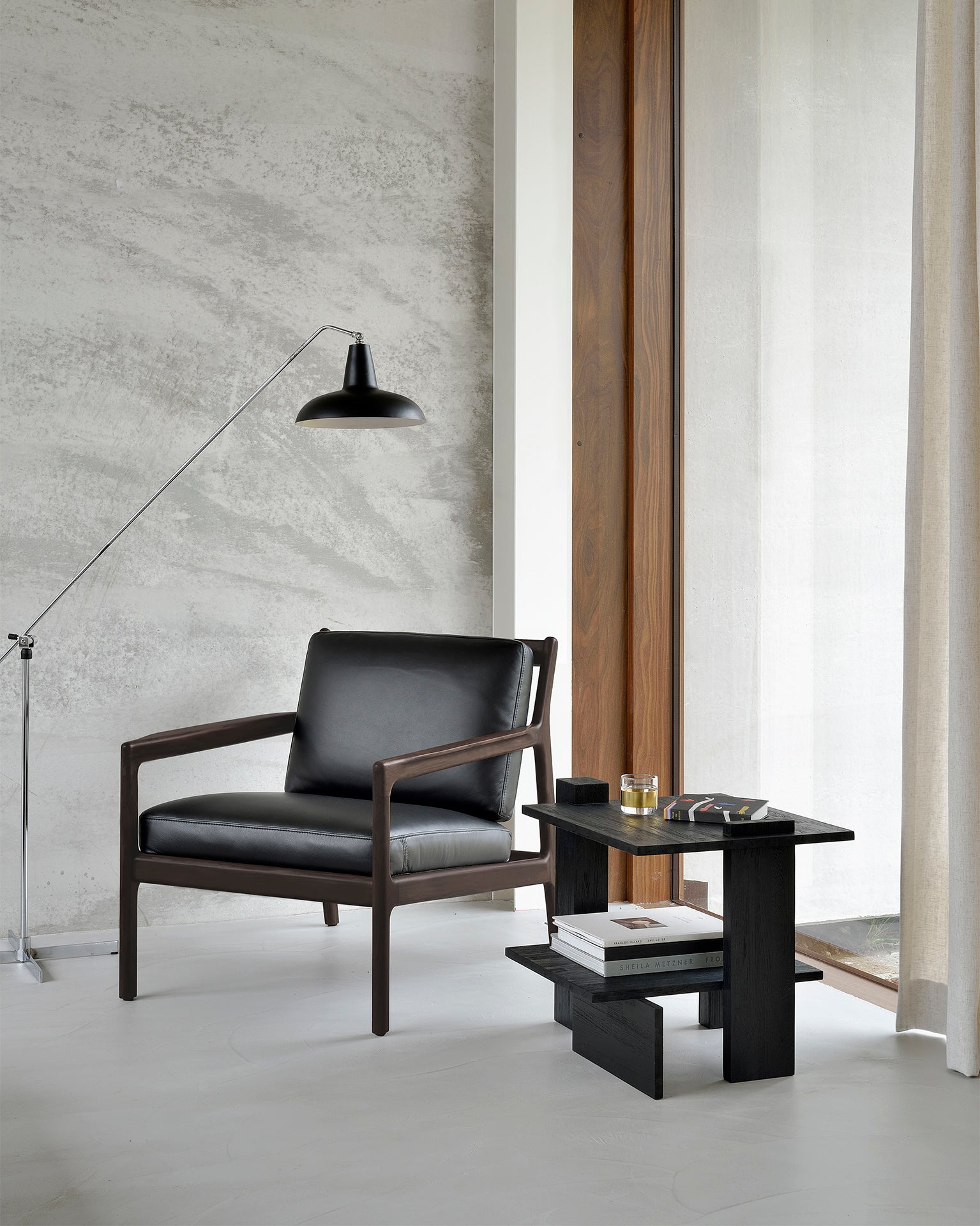 Teak Abstract Side Table - Black