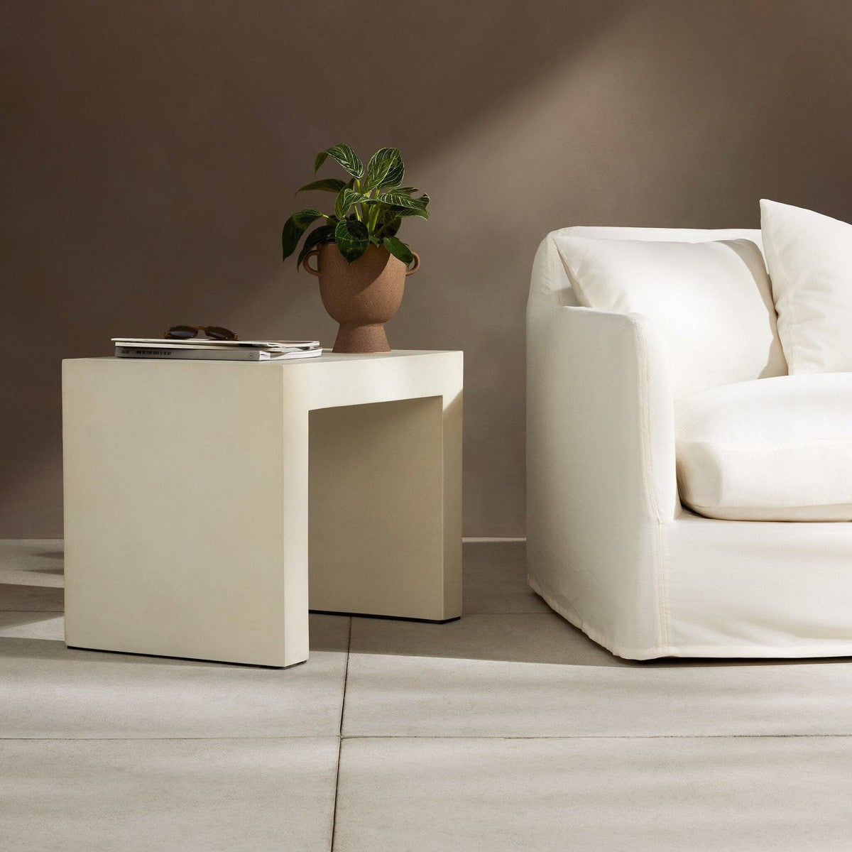 Parish End Table - White Concrete