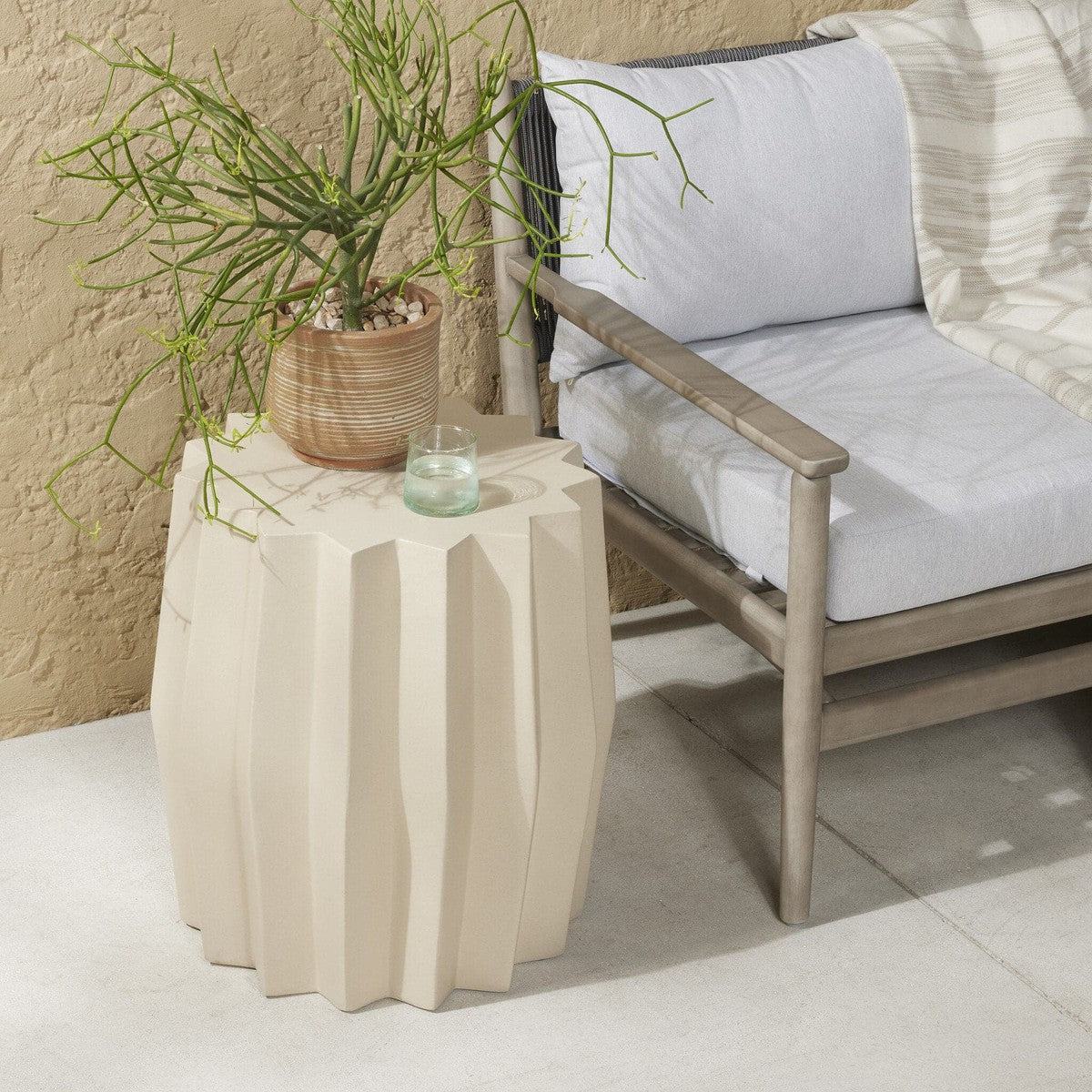 Gem Outdoor End Table - Parchment White