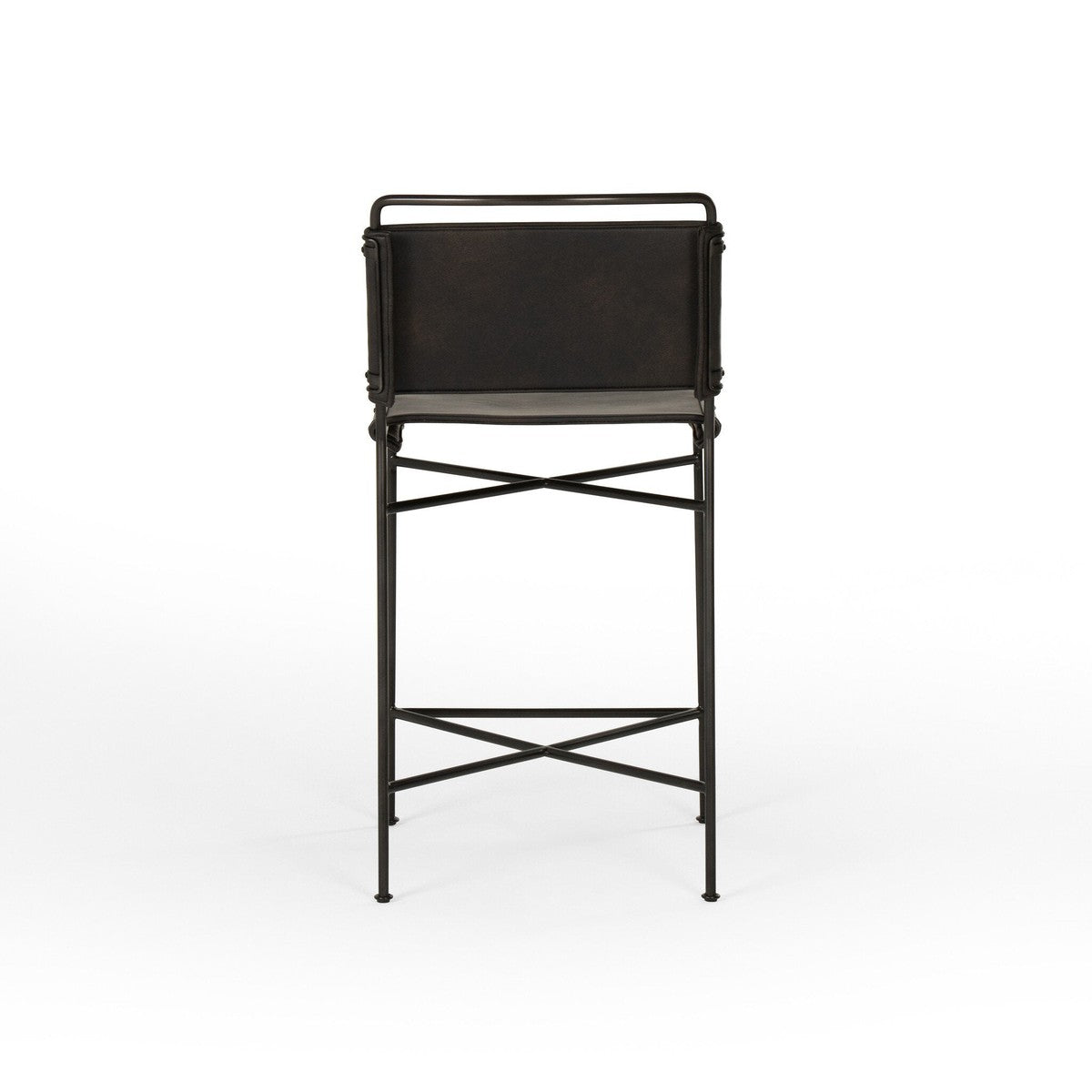 Wharton Counter Stool Distressed Black Faux Leather - Open Box