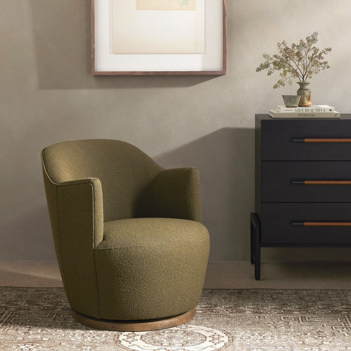 Aurora Swivel Chair - FIQA Boucle Olive