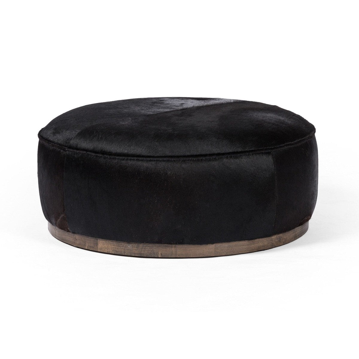 Sinclair Large Round Ottoman - Dark Hair on Hide