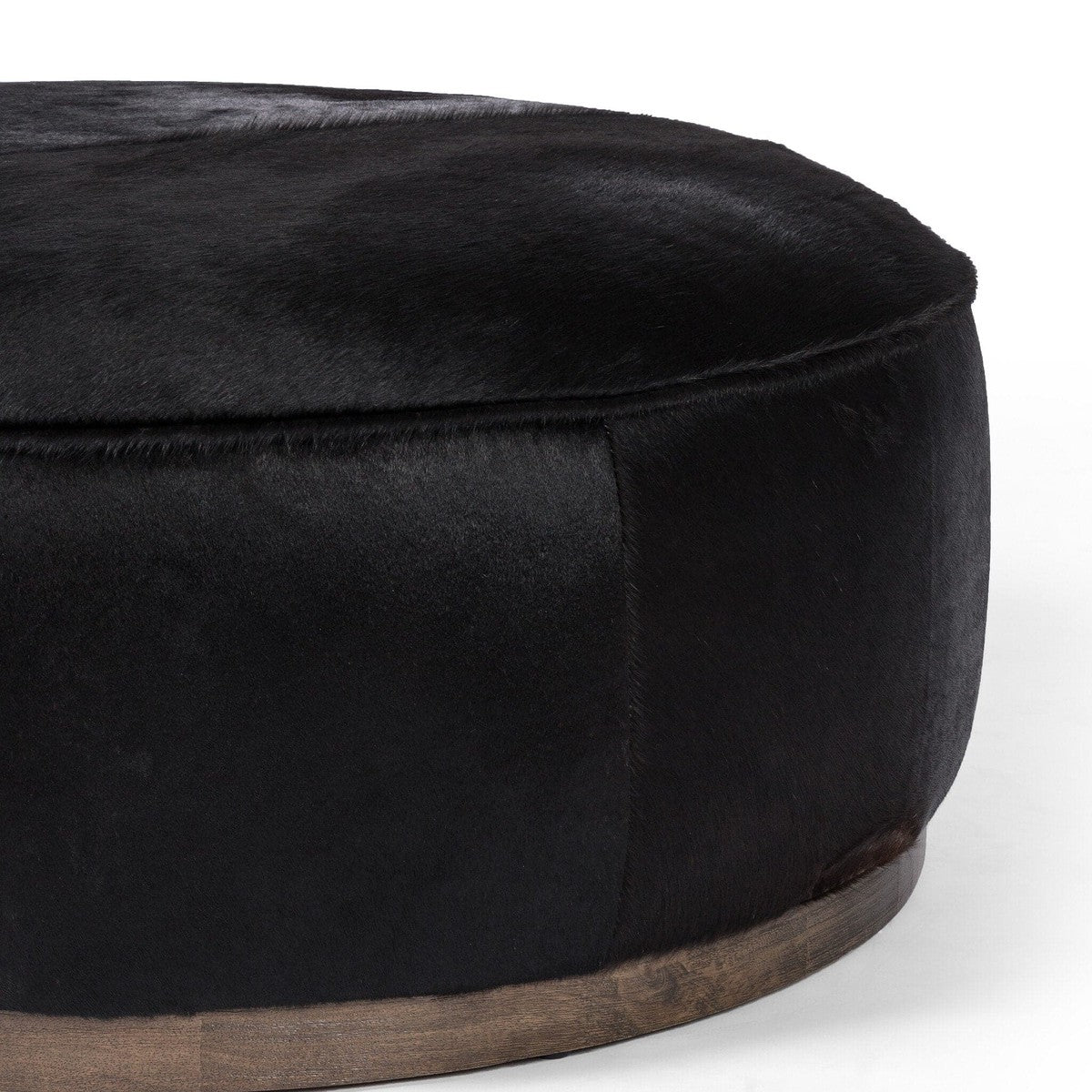 Sinclair Large Round Ottoman - Dark Hair on Hide