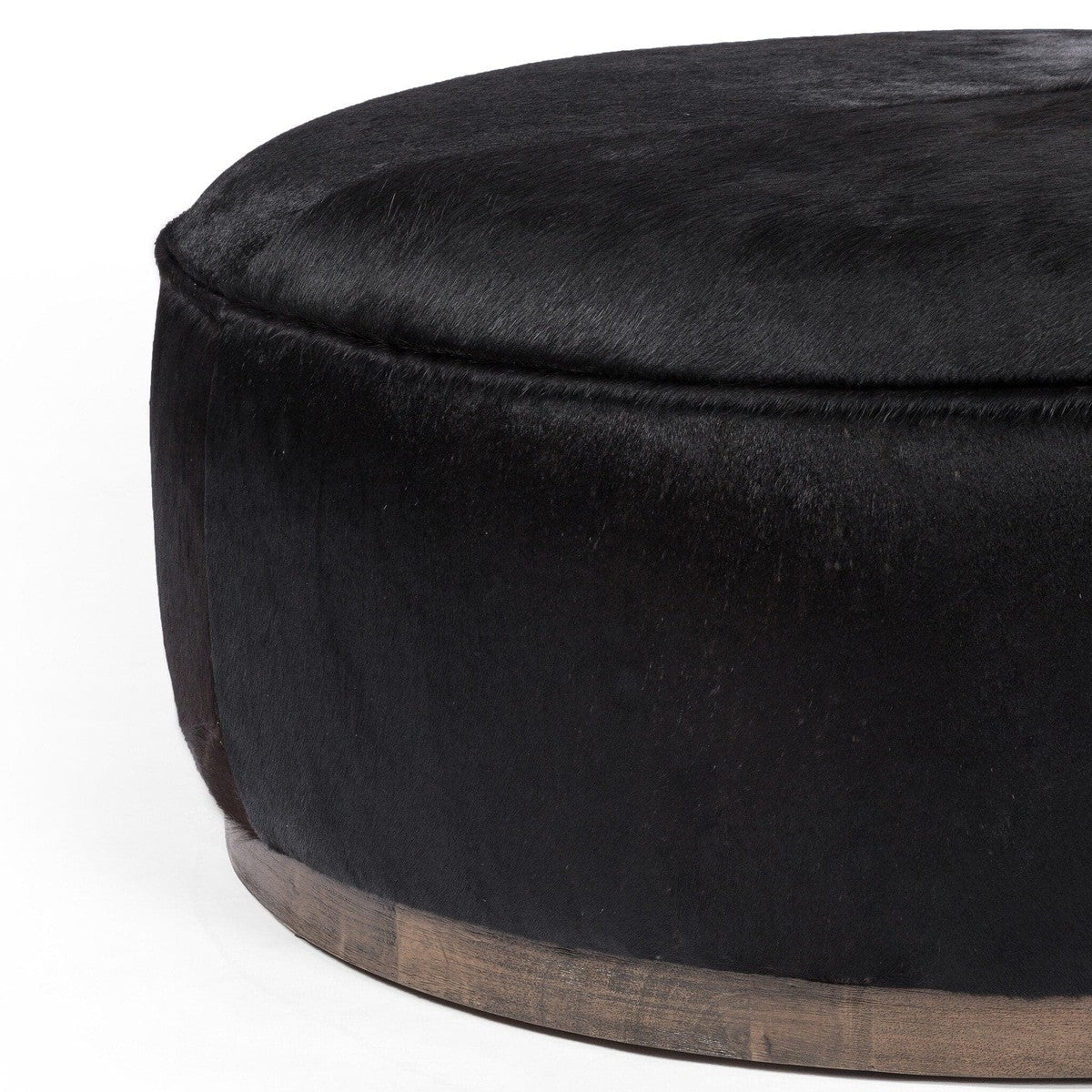 Sinclair Large Round Ottoman - Dark Hair on Hide