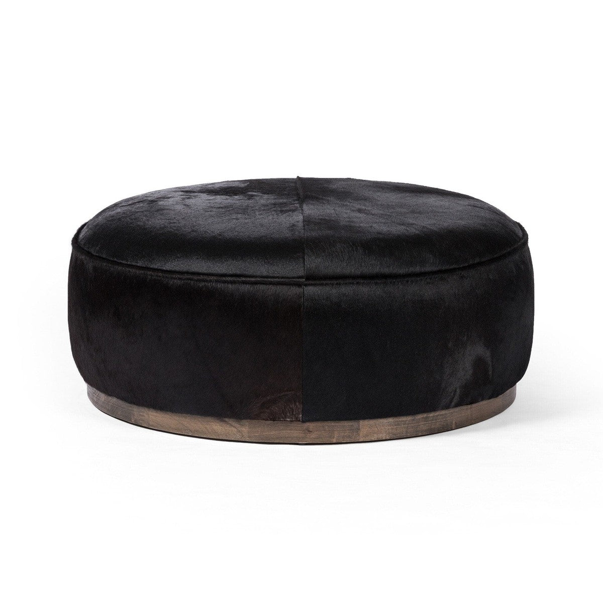 Sinclair Large Round Ottoman - Dark Hair on Hide