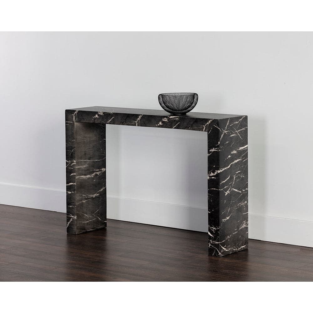 Axle Console Table-Sunpan-SUNPAN-106494-Console TablesMarble Look - Black-5-France and Son