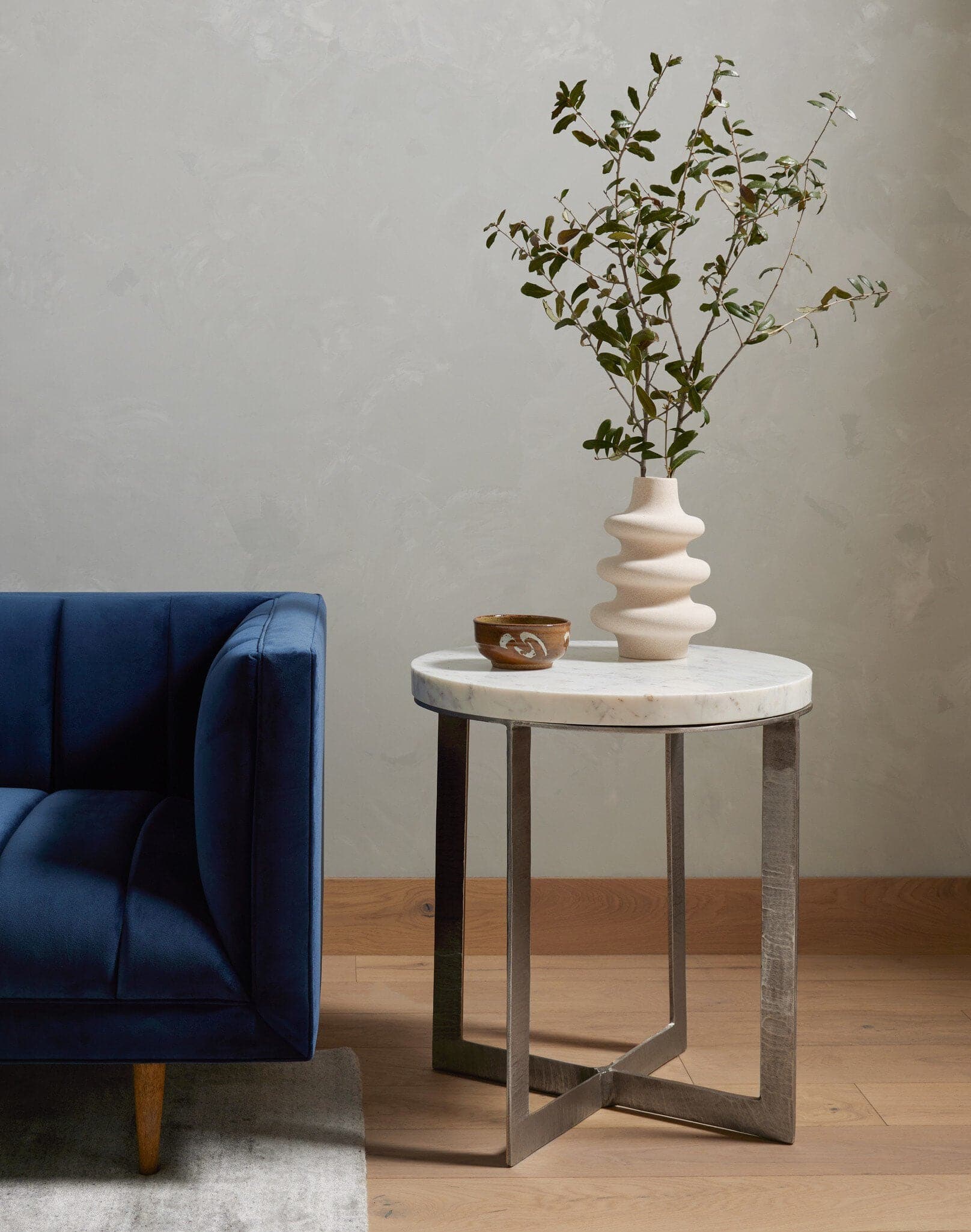 Lennie Round Nightstand - Polished White Marble