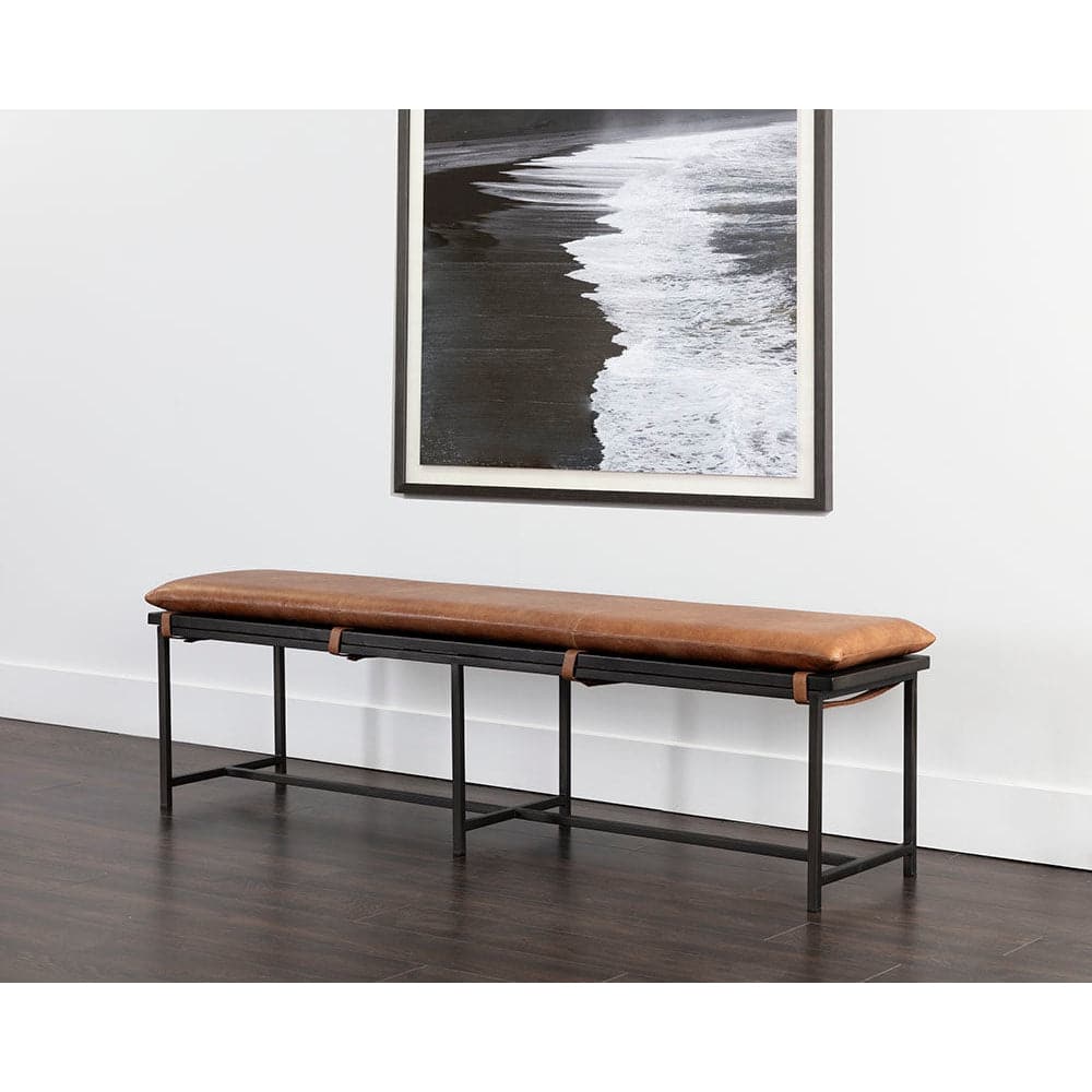 Zancor Bench - Tan Leather-Sunpan-SUNPAN-109404-Benches-2-France and Son