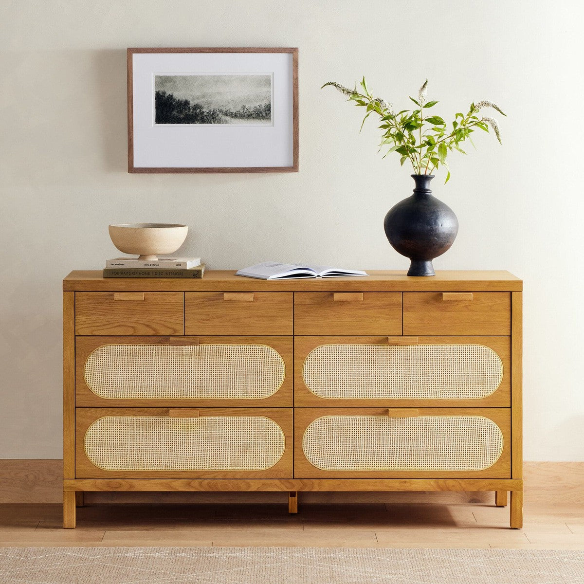 Allegra 8 Drawer Dresser - Light Natural Cane