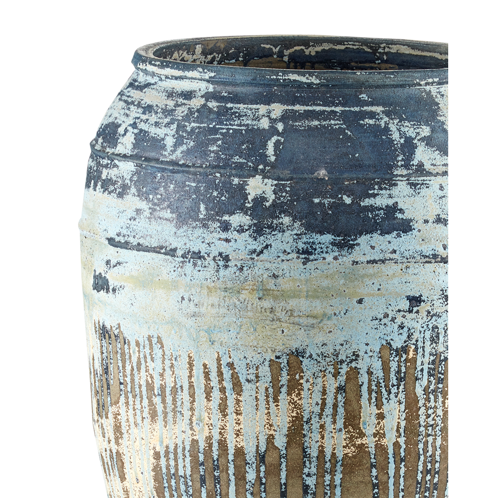 Alternate view of Catania Large Antique Blue Drip Planter, featuring terracotta and open-top vessel.