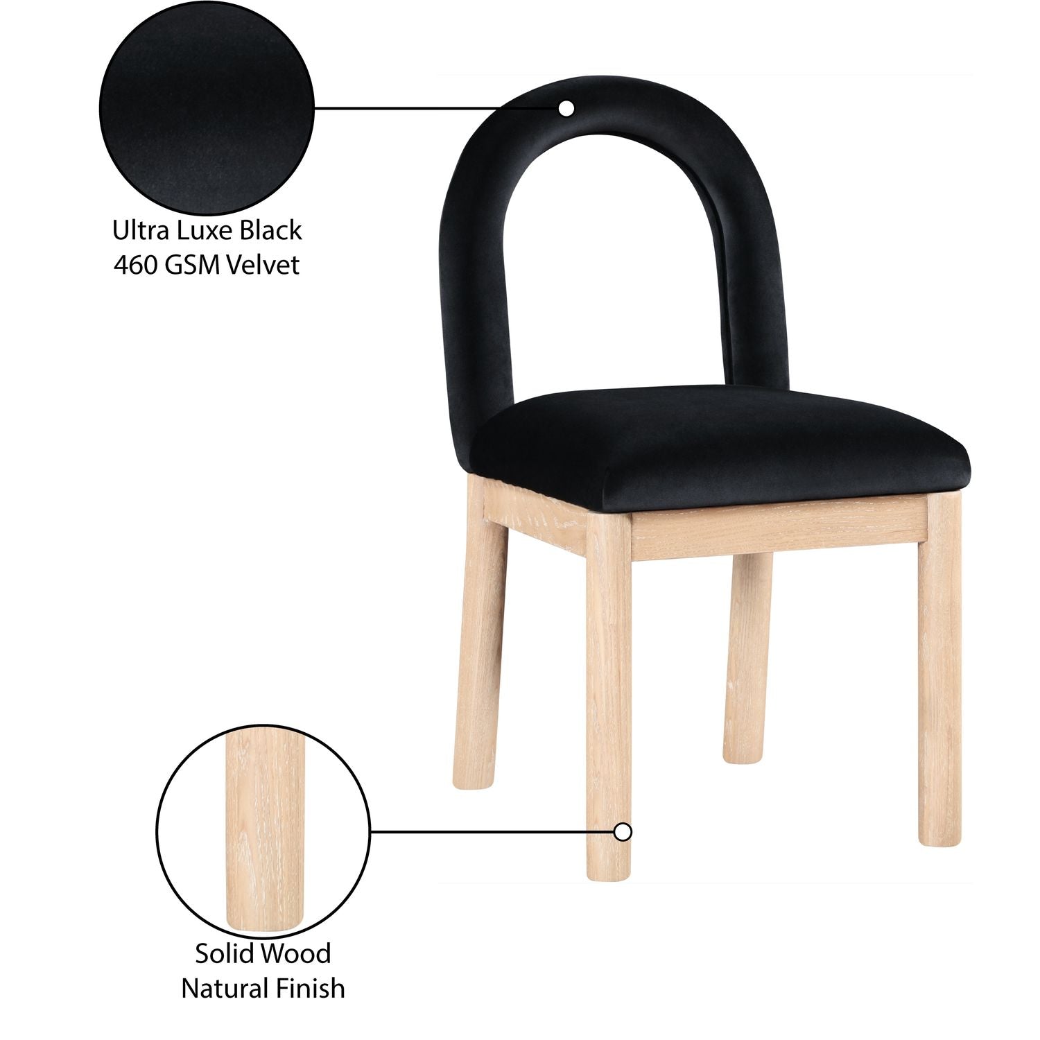 Conrad Velvet Upholstered Dining Chair — Black / Natural